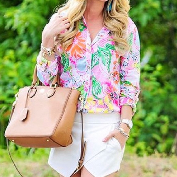 Lilly Pulitzer Target Nosey Posey Pink Aqua Blue Floral Button Down Blouse - S - Picture 15 of 15